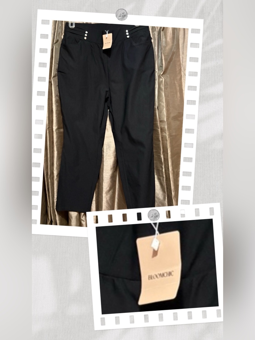 BloomChic Black High-Rise Dress Pants with Decorative Buttons #1974